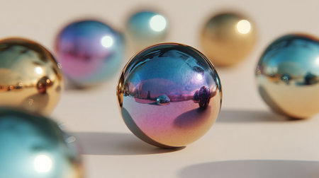 abstract scene of a group of colorful glass balls on a white backgroundの素材