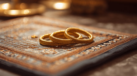 Wedding rings on the background of the Muslim holy book.の素材