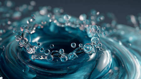 Water splash close up. Abstract blue background. 3d rendering.の素材