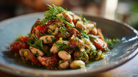 Bean salad with tomato, onion, dill and parsleyの素材