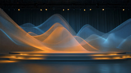 Stage Podium Scene for Award Ceremony illuminated by spotlight. Award ceremony concept. 3D Renderingの素材