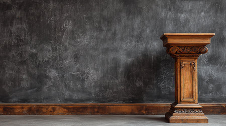 3d render of a wooden column and a chalkboard background.の素材