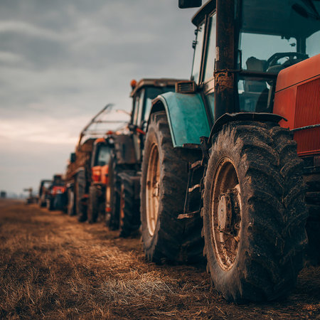Tractor in the field. Tractor in the field. Agricultural machinery.の素材