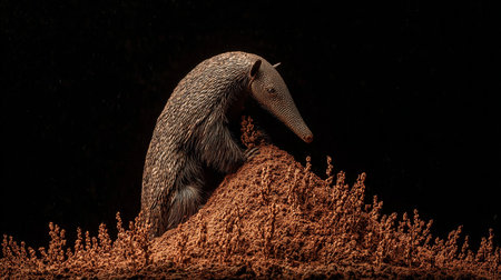 3d rendering of a giant anteater on a hill at nightの素材