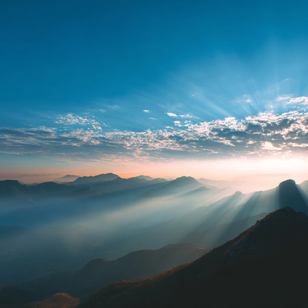 Sunrise in the mountains. Beautiful summer landscape. Sunrise in the mountains.の素材