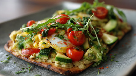 Healthy breakfast - omelet with avocado, tomatoes and arugulaの素材