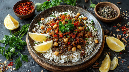 Traditional turkish pilaf with chickpeas, rice and herbsの素材
