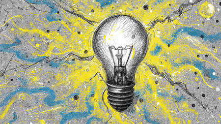 Drawing of a lightbulb on a grunge background.の素材