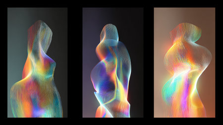 Set of abstract backgrounds with dynamic particles. 3D vector illustration.の素材