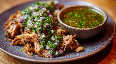 Traditional mexican food, pulled pork with cilantro and onionの素材