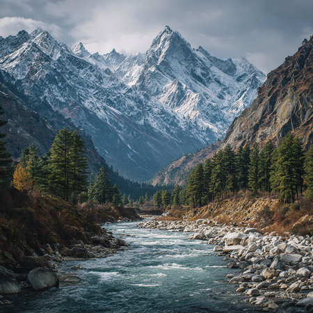 Mountain river in the Himalayas, Nepal, Asia.の素材