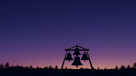 The silhouette of the bell on the background of the blue sky.の素材