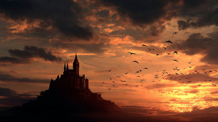 Silhouette of buddhist temple at sunset, Bagan, Myanmarの素材