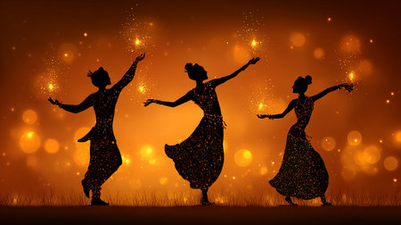 Silhouette of a group of African American women dancing on a bokeh backgroundの素材