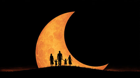 Silhouette of family on the moon. Happy family concept.の素材