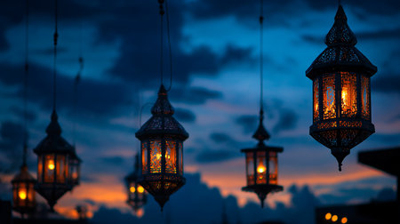 Lanterns in the evening, Ramadan Kareem background.の素材