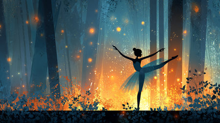 Ballet dancer in the forest. Vector illustration for your design.の素材
