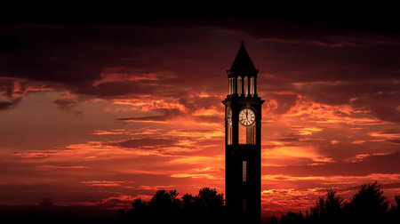 Silhouette of Clock Tower at sunset in Istanbul, Turkey.の素材