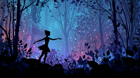 Silhouette of a fairy in the forest. Vector illustration.の素材
