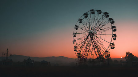 Ferris wheel at sunset in the amusement park. Vintage style.の素材