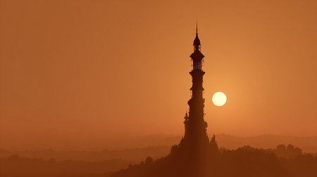 Mosque minaret in the sunset time. Ramadan Kareem backgroundの素材