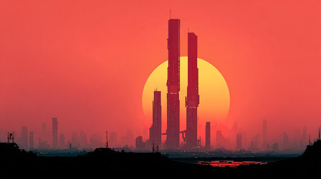 Sunset over the skyscrapers of Dubai, United Arab Emiratesの素材