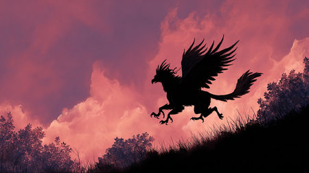 Silhouette of an eagle flying in the sky, 3d renderの素材