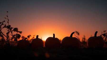 Pumpkin in the field at sunset. Halloween concept. Selective focus.の素材