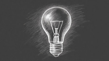 Light bulb sketch on a blackboard background. Hand drawn illustration.の素材