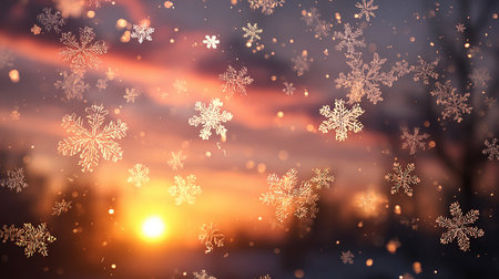 Snowflakes on the background of a sunset. Christmas background.の素材