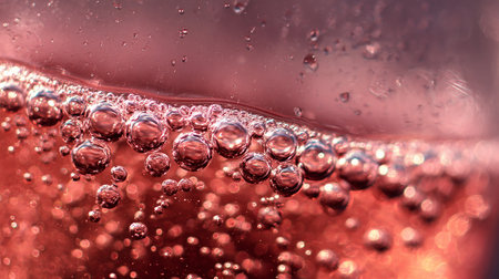 Red wine in a glass with bubbles close-up macro photography.の素材
