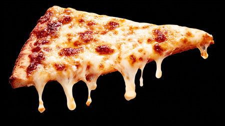 Pizza with melted cheese on a black background. Isolated.の素材