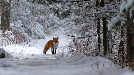 Red fox in the winter forest. Fox in the winter forest.の素材