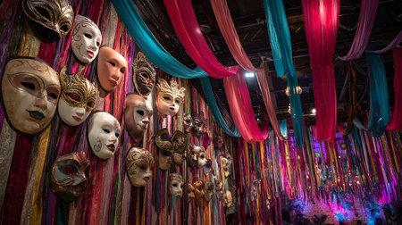 Masks with the theatre at the masquerade in Venice, Italyの素材