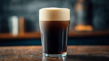 coffee in a glass on a table in the bar, dark backgroundの素材