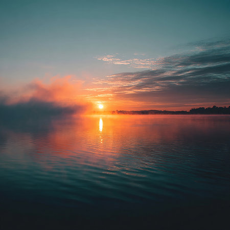 Beautiful sunset on the lake. Nature background. Toned.の素材