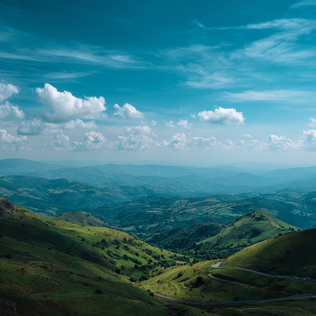 Mountain landscape with blue sky and clouds. Carpathian, Ukraineの素材