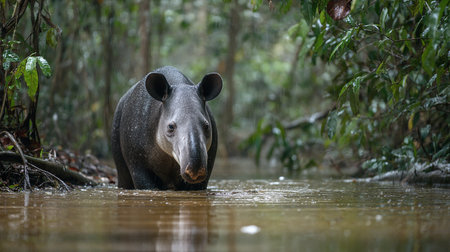 Tapir (Tapirus terrestris) in the rainforestの素材