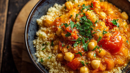 Couscous with chickpeas, tomatoes and parsleyの素材