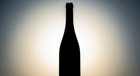 Silhouette of a bottle of wine on a light background.の素材