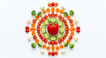 Healthy eating concept with vegetables on white background. Top view.の素材