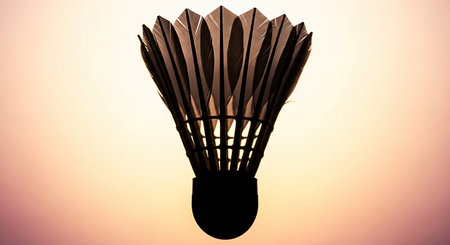 Badminton shuttlecock against sunset sky. 3d illustration.の素材