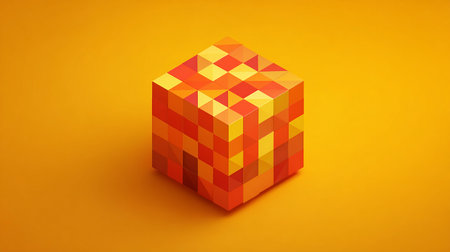 Abstract cube on orange background. 3d render. Vector illustration.の素材