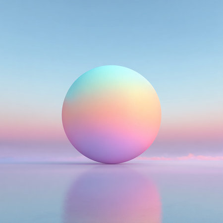 3d render of a pink sphere on a background of blue skyの素材