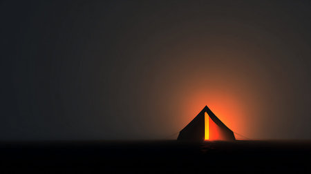 Silhouette of a tent in the fog. 3d renderingの素材