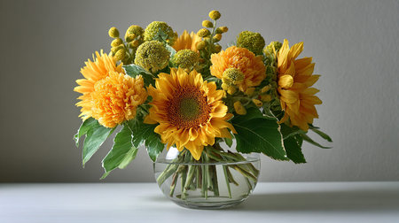 Bouquet of sunflowers in a vase on the tableの素材