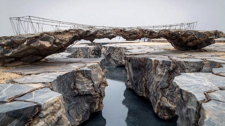 Bridge over the sea in the middle of the sand and rock.の素材