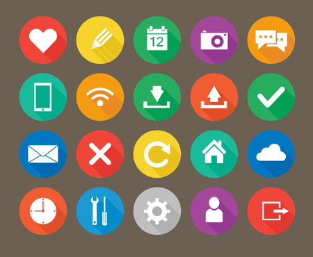 Round flat icon set for web and apps projectsのイラスト素材