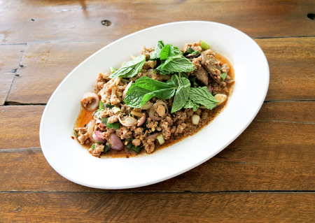 Spicy minced pork salad (Thai food)の写真素材