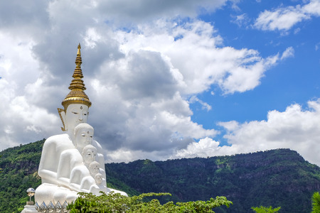Wat Phra That Pha Son Kaew temple, five white buddha most famous tourist area at Phetchabun Thailandの写真素材